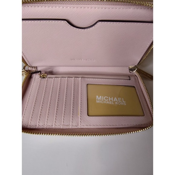 Michael Kors Ladies Saffiano Leather Jet Set Pink Travel Wallet Wristlet - Picture 3 of 4